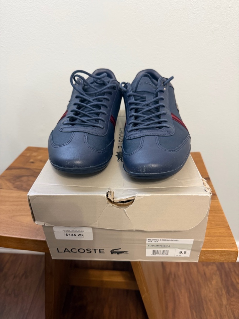 Lacoste Men’s Navy Sneakers with Red Stripe